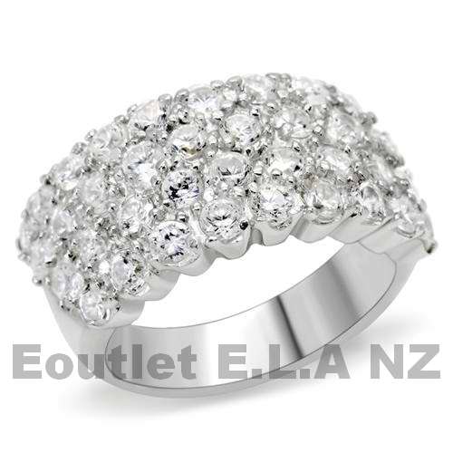 SPARKLING 1.44CT 4-ROW CZ SOLID SILVER RING-size 7